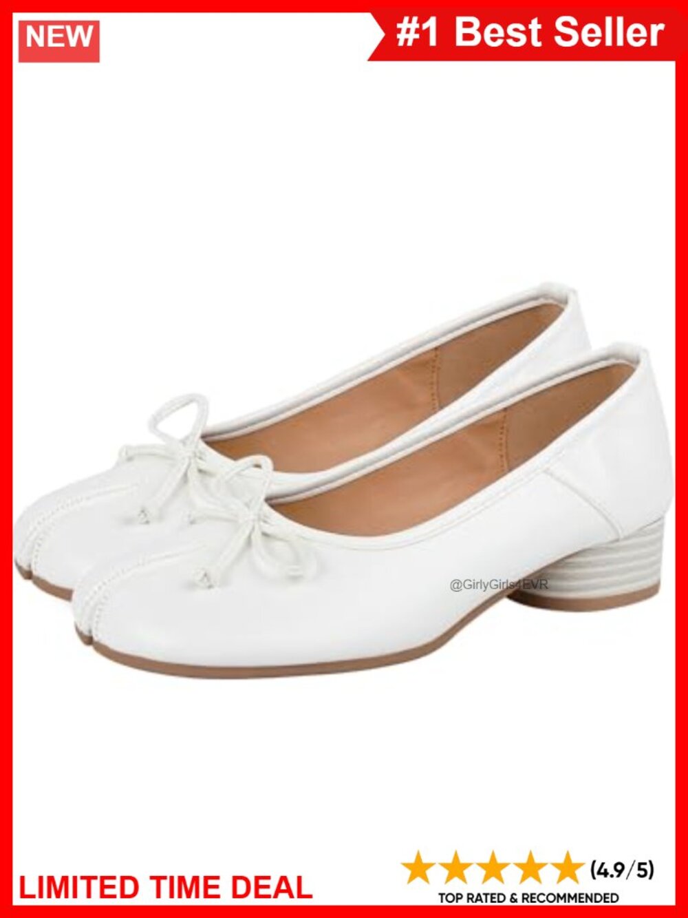 Split Toe Ballet Heels Faux Leather Low Block Heel Pumps